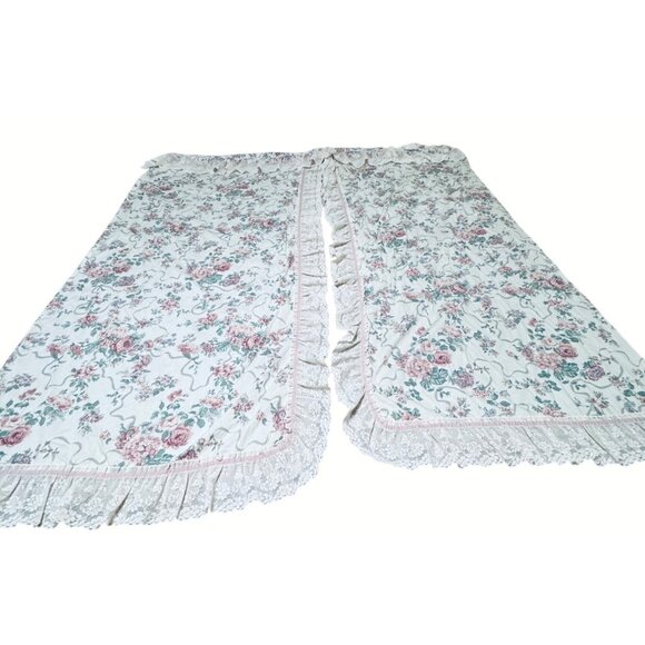 Vintage Croscill Elizabeth Gray Victoria Lace Trim Split Shower Curtain - Picture 1 of 7